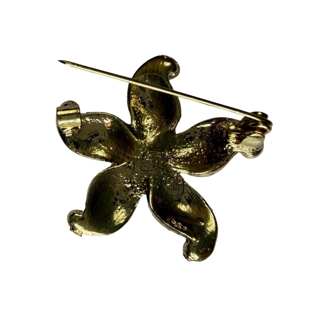 Vtg Starfish Brooch Navy Blue Enamel Rhinestone Faux Pearl Gold Tone Pin Nautica - Picture 4 of 4